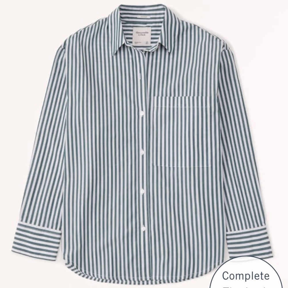 GREEN STRIPE ABERCROMBIE OVERSIZED POPLIN BUTTON UP